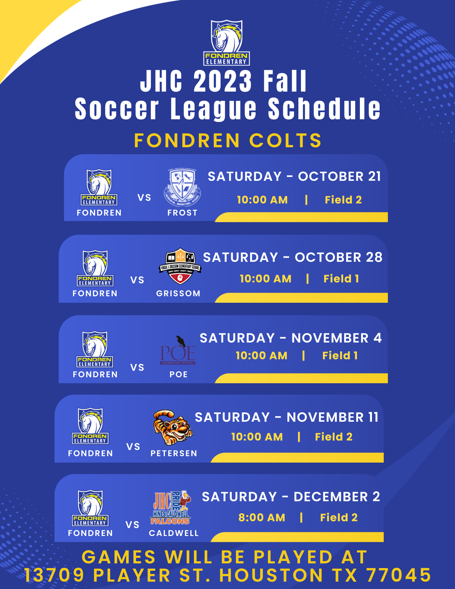 soccer team game schedule